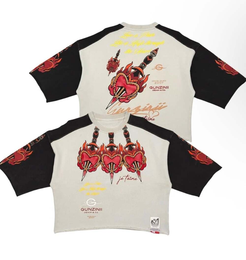 Gunzinii 3 Heart Black/Grey T-Shirt